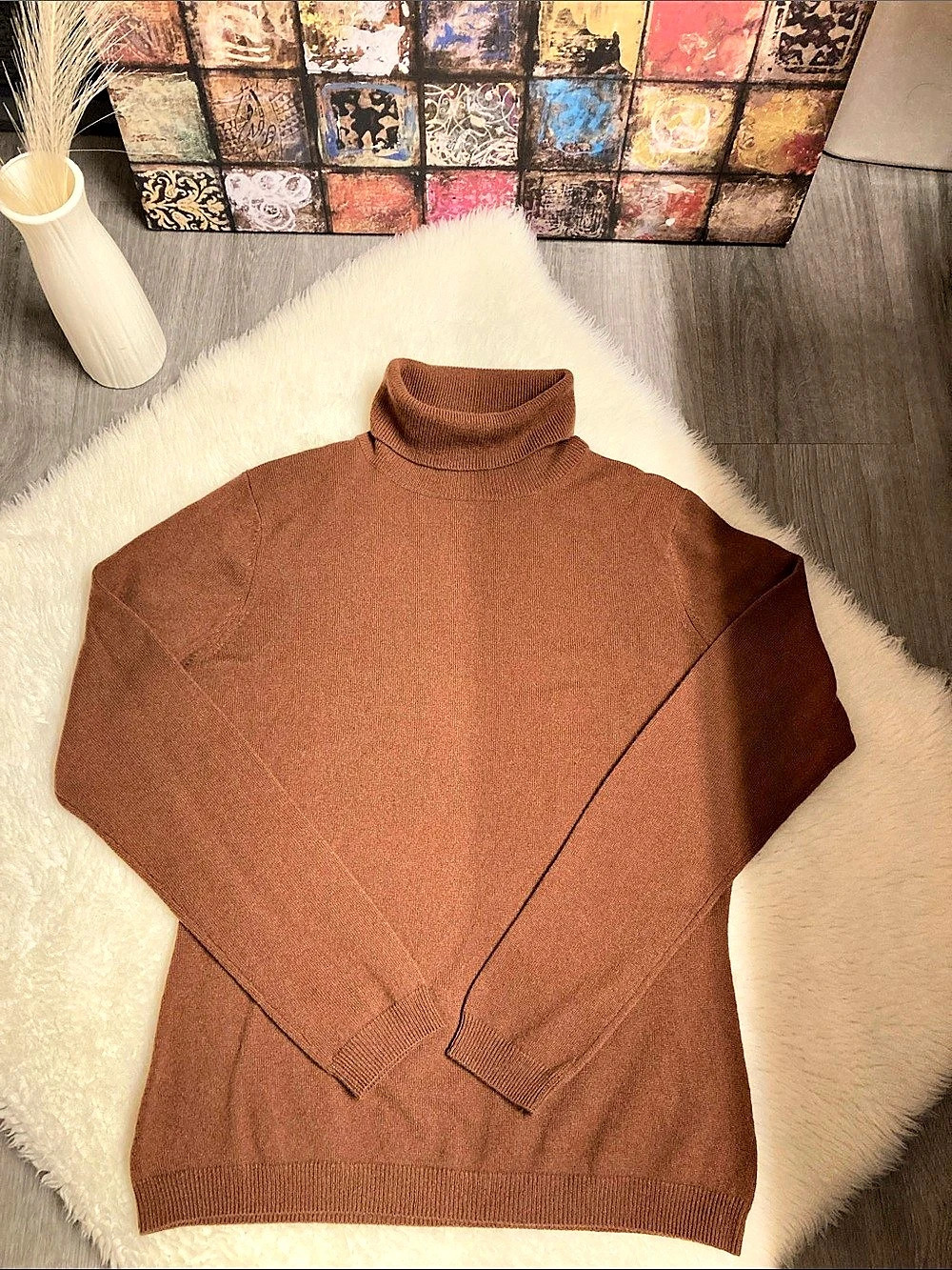 PURE COLLECTION 100% Cashmere Turtleneck Sweater Deep Cognac Size 6